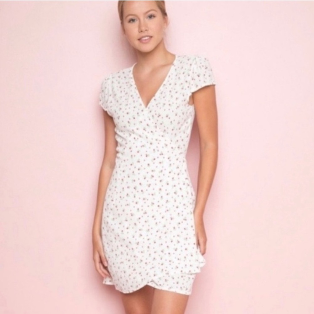 Brandy Melville White Floral Wrap Dress